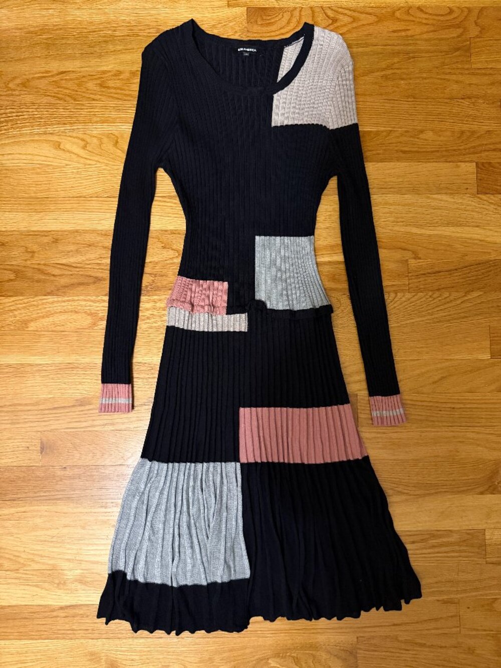 525 America Color-Block Ribbed Knit Sweater Dress